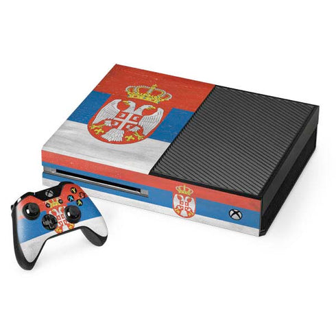 Serbia Flag Distressed Xbox One Console and Controller Bundle Skin